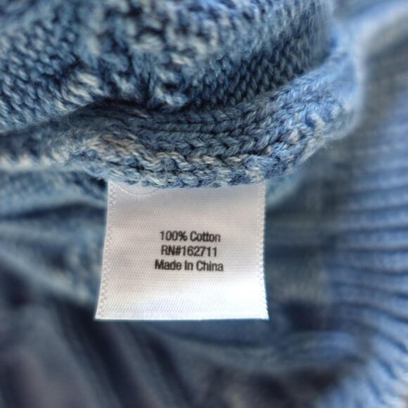 Arizona Jean Co Sweater Womens Medium Blue Chambray Cable Crop Knit Chunky Rib - Picture 4 of 7